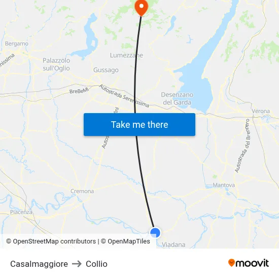 Casalmaggiore to Collio map