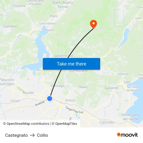 Castegnato to Collio map