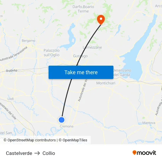 Castelverde to Collio map