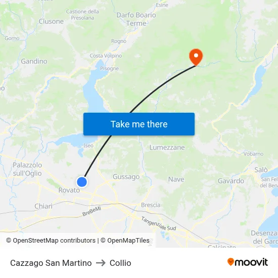 Cazzago San Martino to Collio map