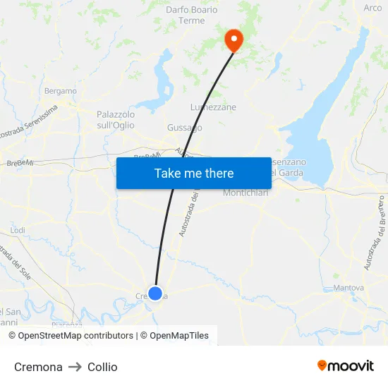 Cremona to Collio map