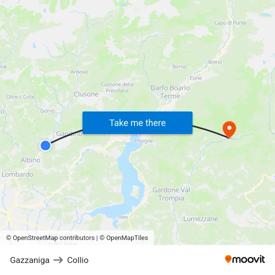 Gazzaniga to Collio map