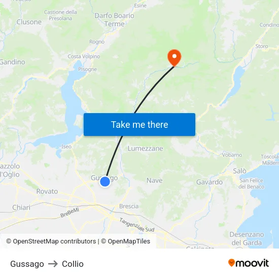 Gussago to Collio map