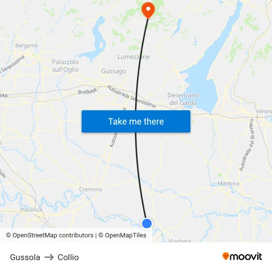 Gussola to Collio map
