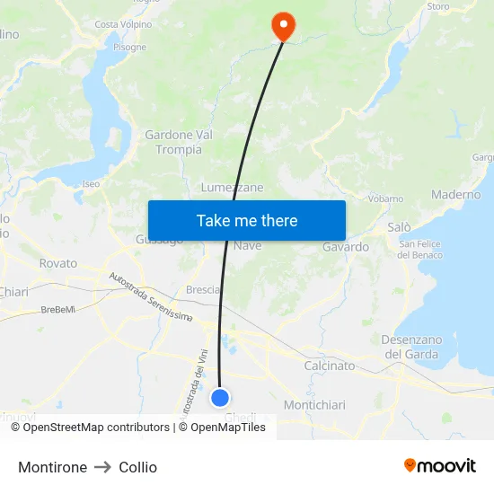 Montirone to Collio map
