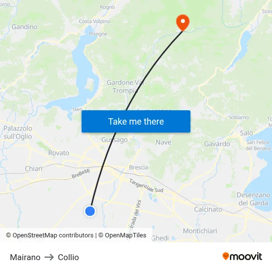 Mairano to Collio map