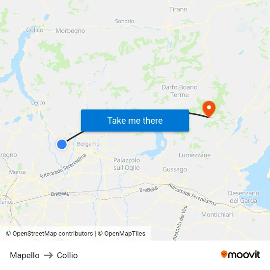 Mapello to Collio map