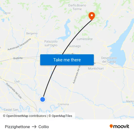 Pizzighettone to Collio map