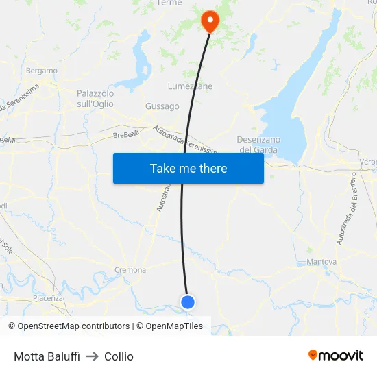 Motta Baluffi to Collio map