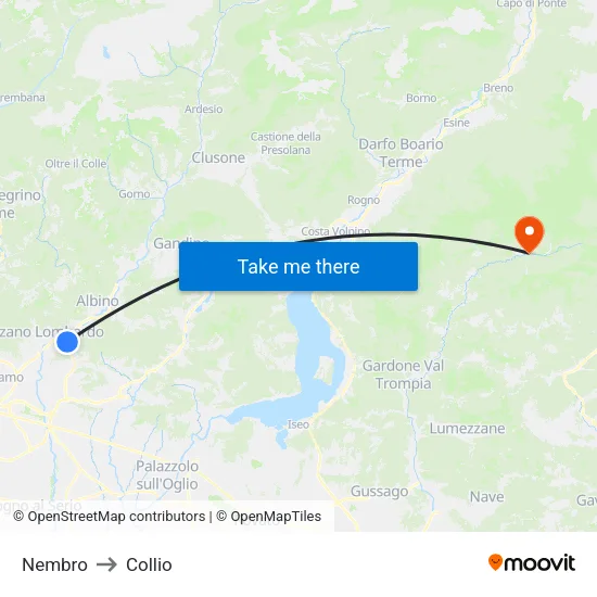 Nembro to Collio map