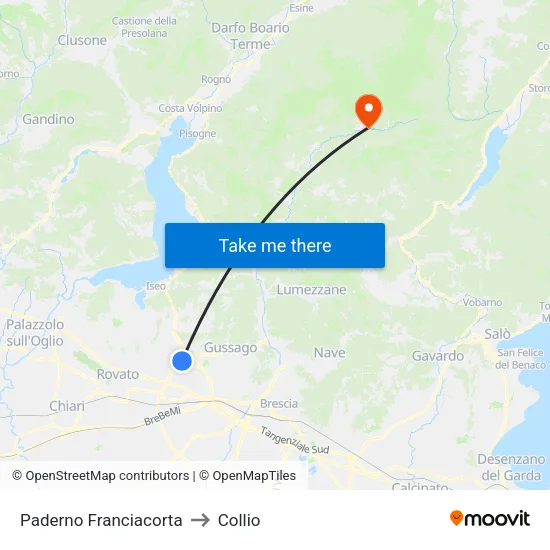 Paderno Franciacorta to Collio map