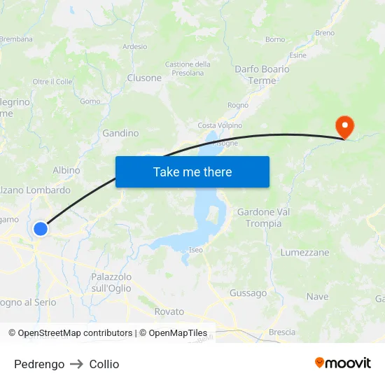 Pedrengo to Collio map