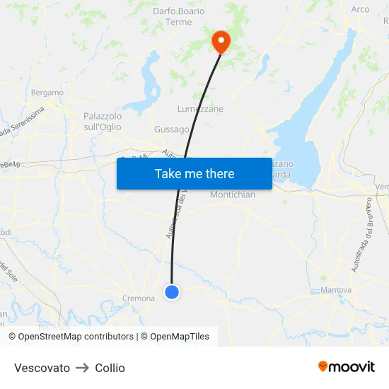 Vescovato to Collio map