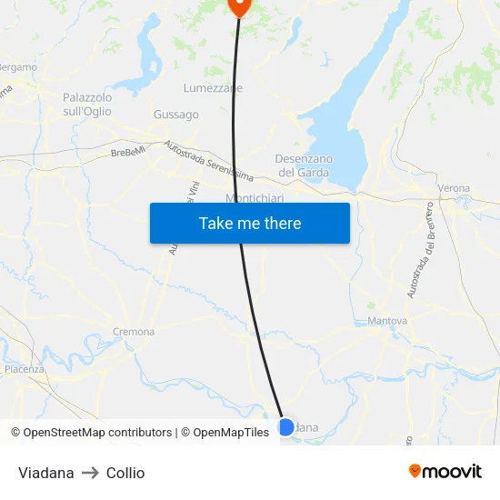 Viadana to Collio map