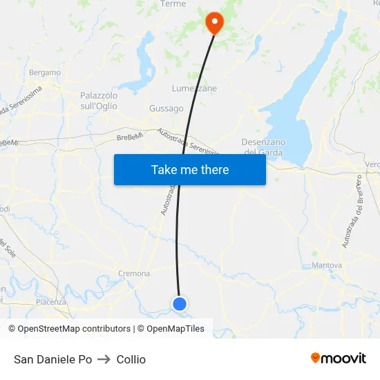 San Daniele Po to Collio map