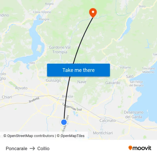 Poncarale to Collio map
