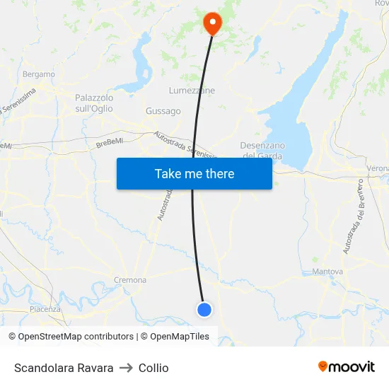 Scandolara Ravara to Collio map