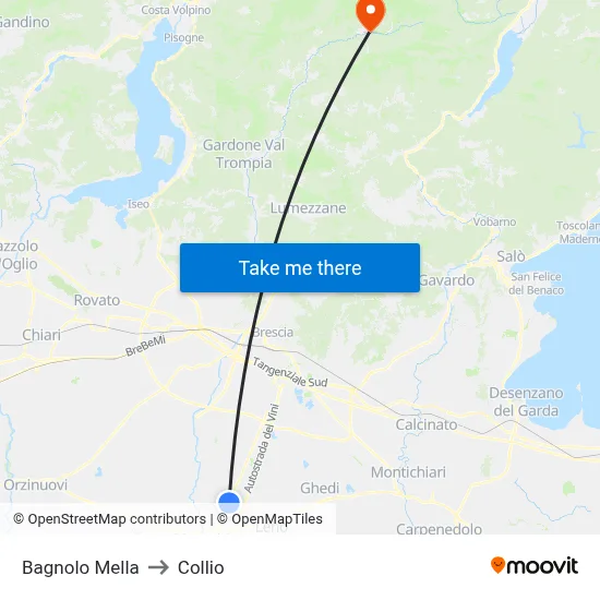 Bagnolo Mella to Collio map