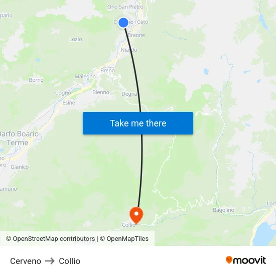 Cerveno to Collio map