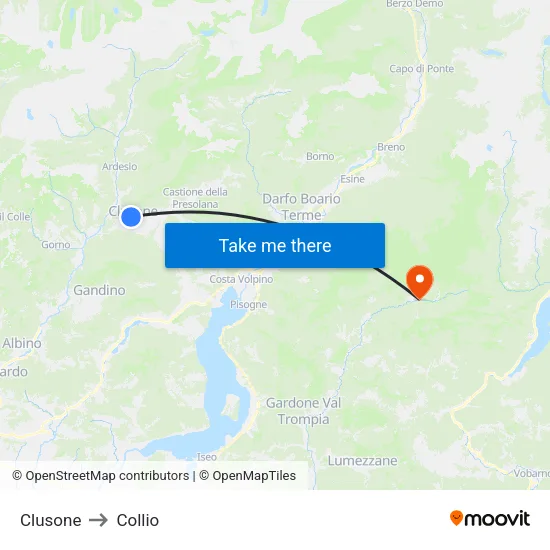 Clusone to Collio map
