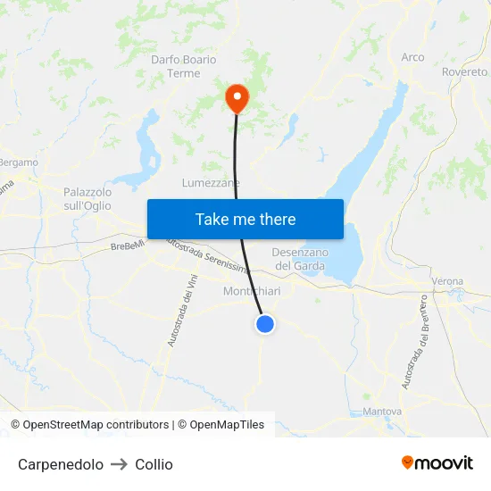 Carpenedolo to Collio map