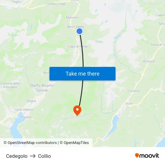 Cedegolo to Collio map