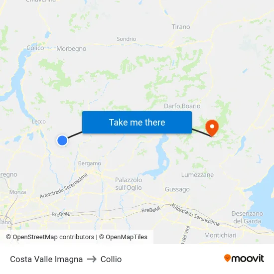 Costa Valle Imagna to Collio map