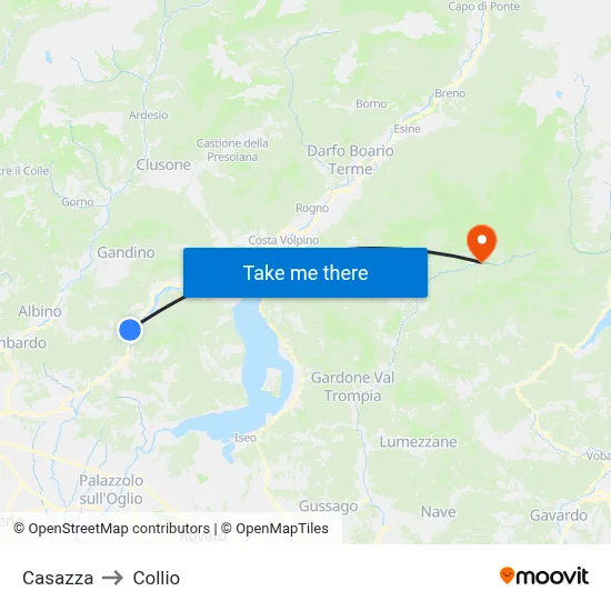 Casazza to Collio map