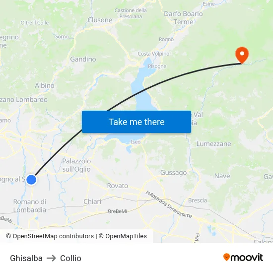 Ghisalba to Collio map