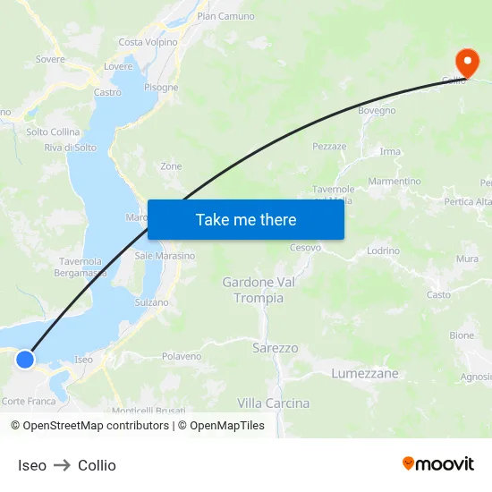 Iseo to Collio map