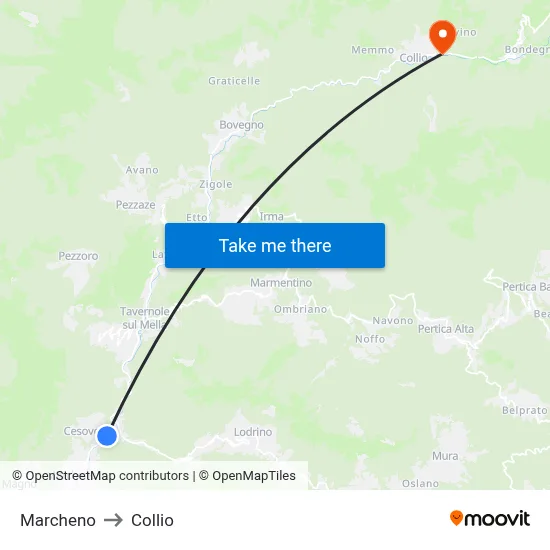 Marcheno to Collio map