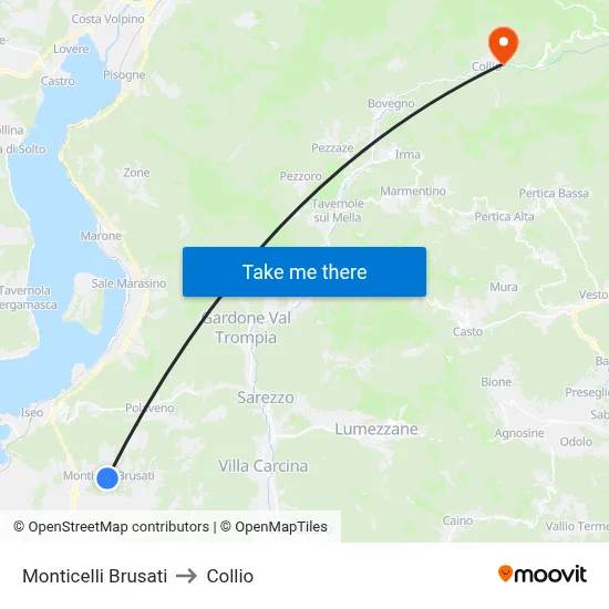 Monticelli Brusati to Collio map