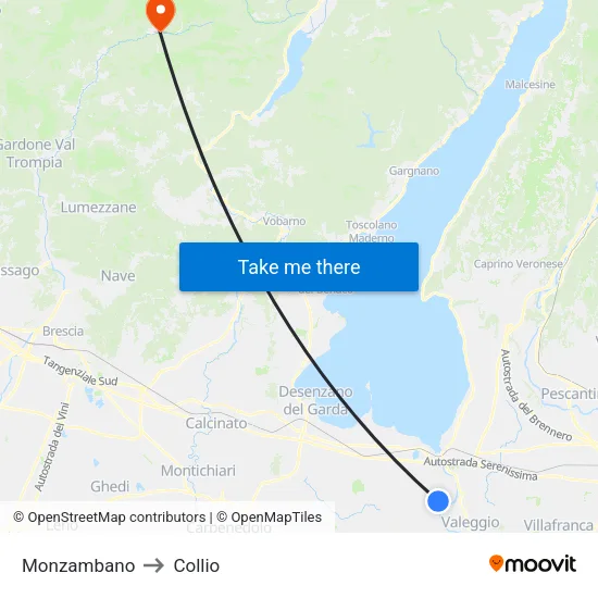 Monzambano to Collio map
