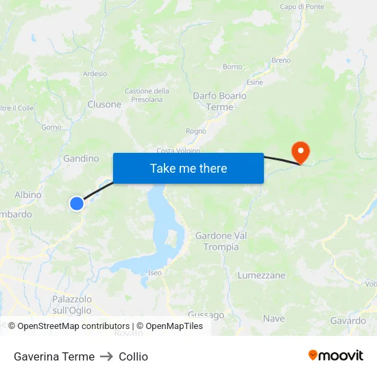 Gaverina Terme to Collio map