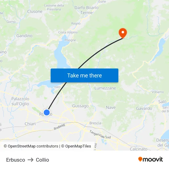 Erbusco to Collio map