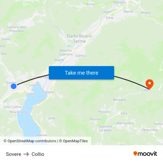 Sovere to Collio map