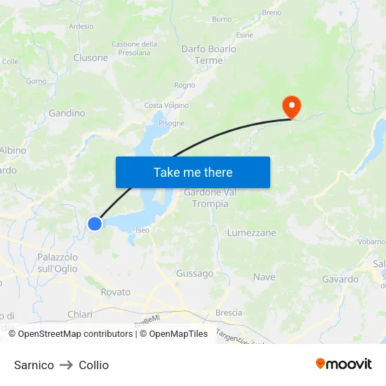 Sarnico to Collio map