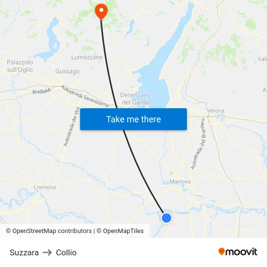 Suzzara to Collio map
