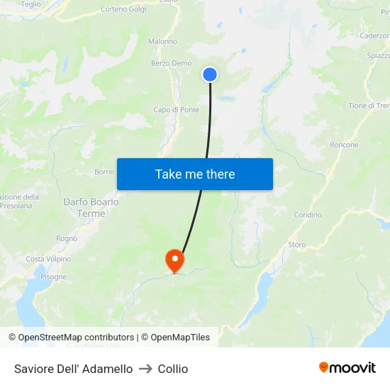 Saviore Dell' Adamello to Collio map