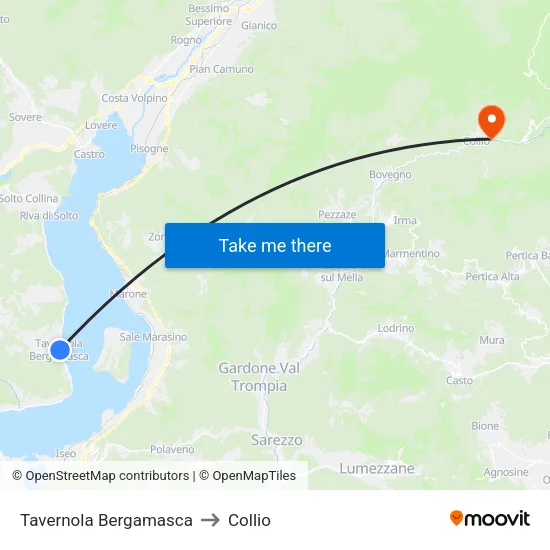 Tavernola Bergamasca to Collio map