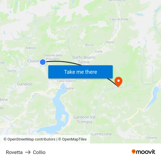 Rovetta to Collio map