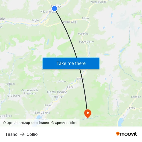 Tirano to Collio map