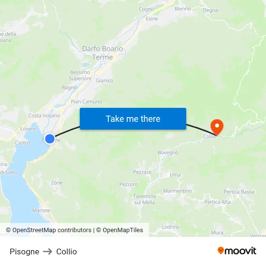 Pisogne to Collio map