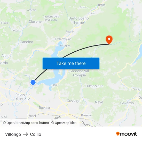 Villongo to Collio map