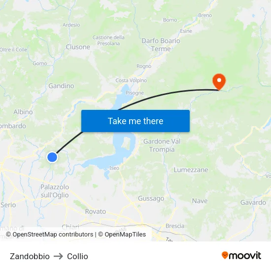 Zandobbio to Collio map