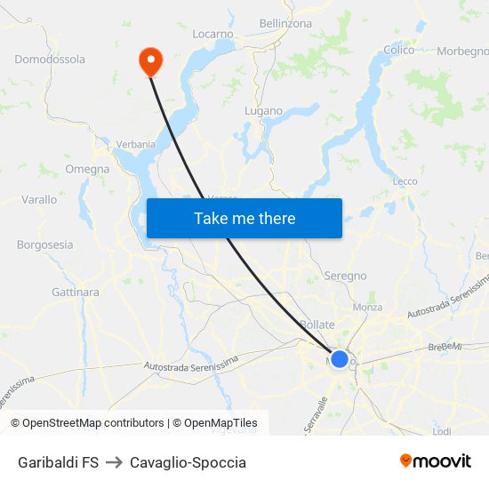 Garibaldi FS to Cavaglio-Spoccia map