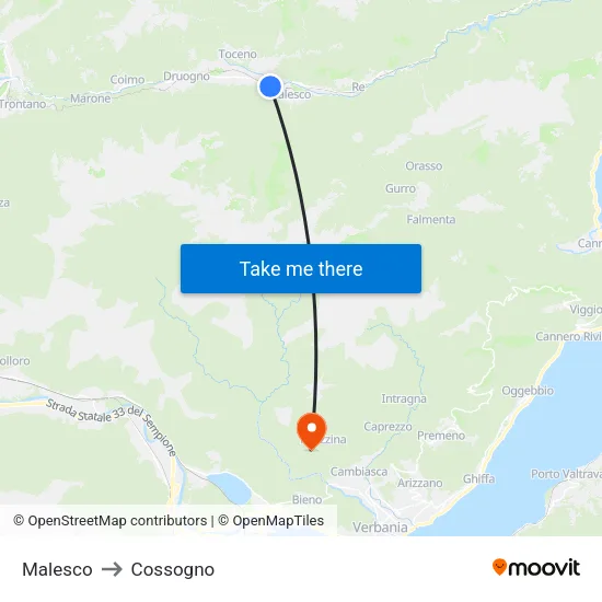 Malesco to Cossogno map
