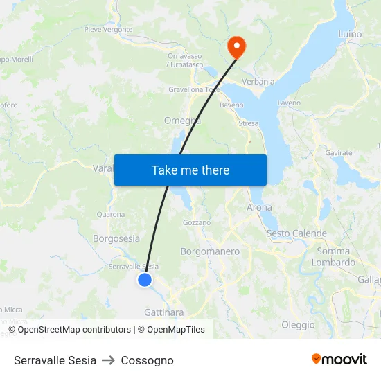 Serravalle Sesia to Cossogno map
