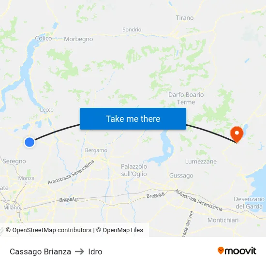 Cassago Brianza to Idro map