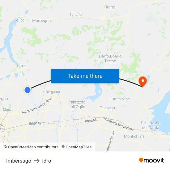 Imbersago to Idro map